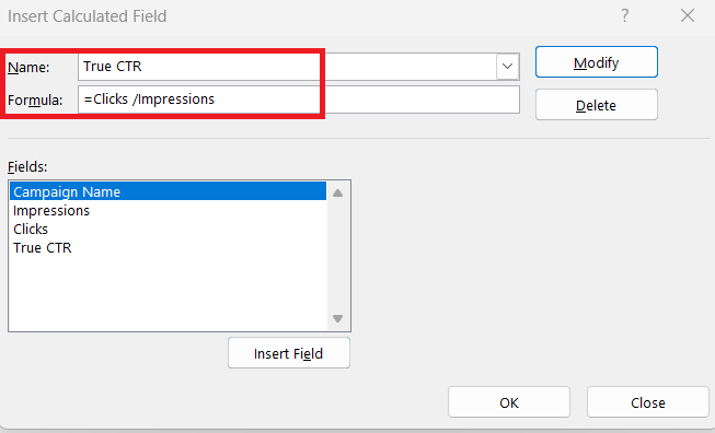 CTR Formula in Excel