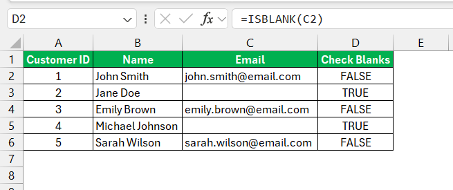 Check Blanks in Excel