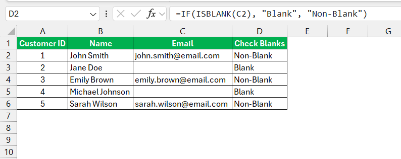 Check Blanks in Excel