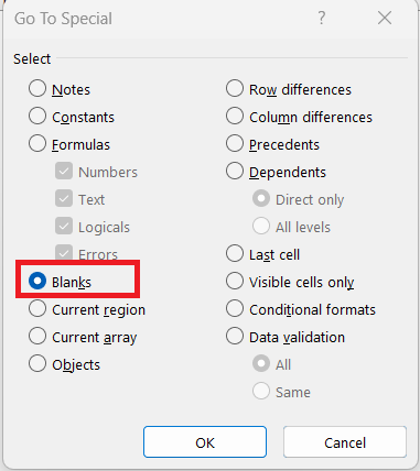 Check Blanks in Excel