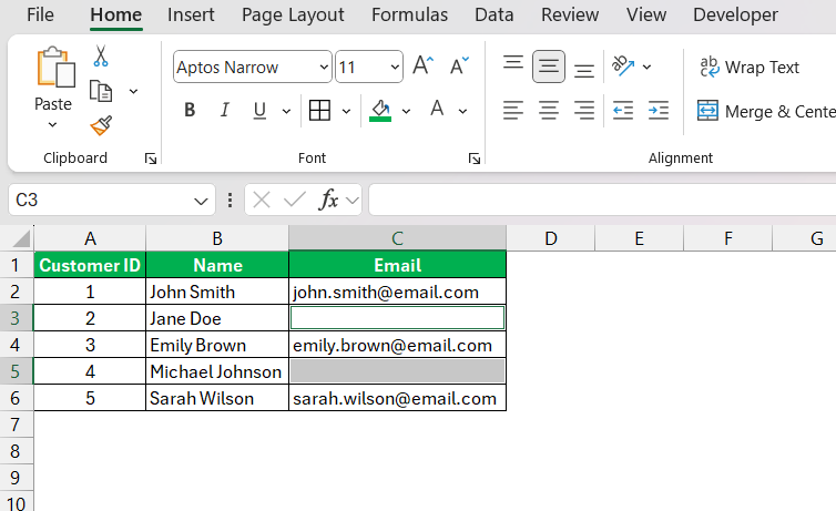 Check Blanks in Excel