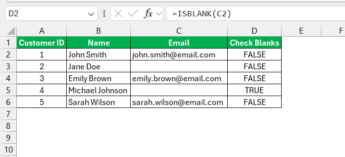 Check Blanks in Excel