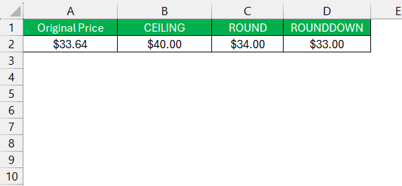 Ceiling Function in Excel