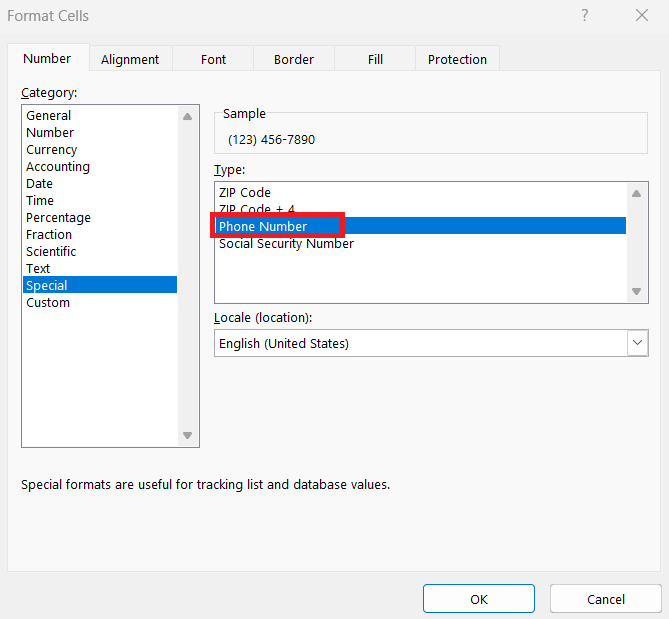 Phone Number Format in Excel