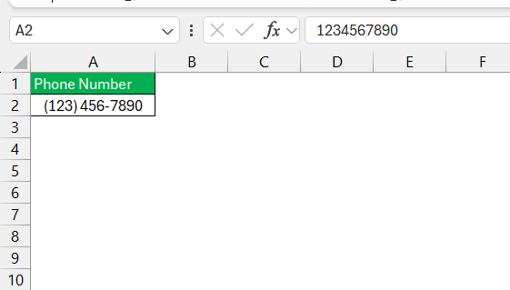 Phone Number Format in Excel