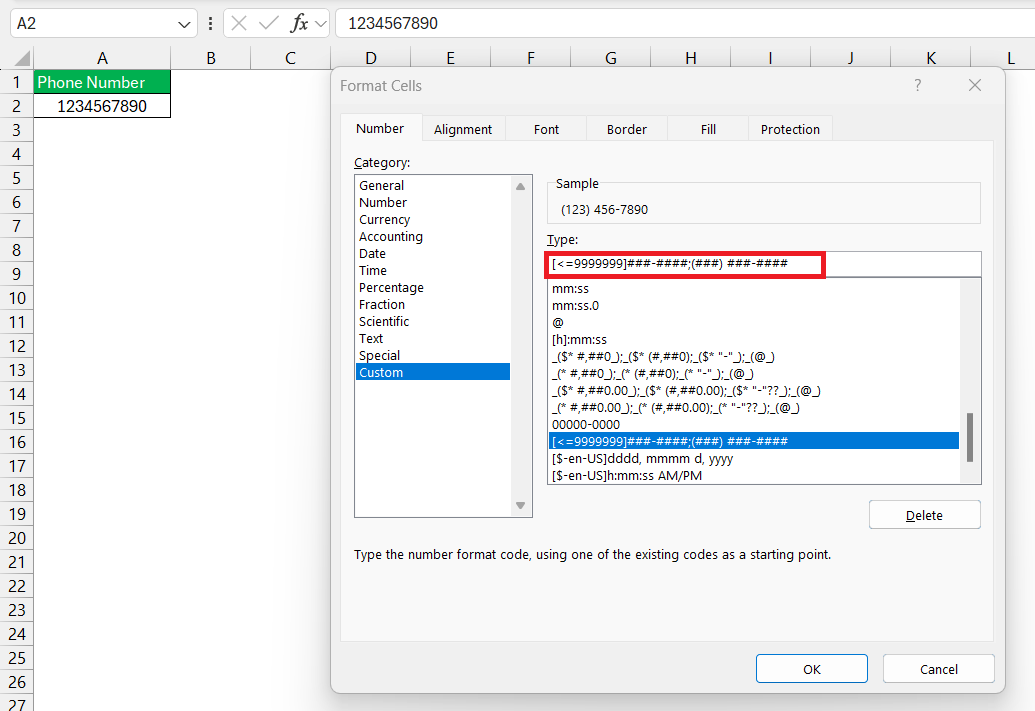 Phone Number Format in Excel