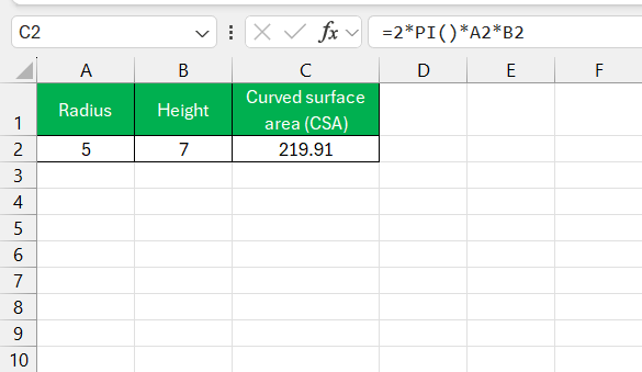 Surface Area of Cylinder