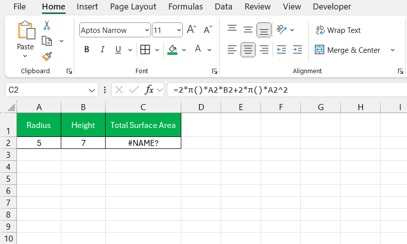 Surface Area of Cylinder