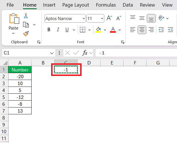 Negative Number in Excel