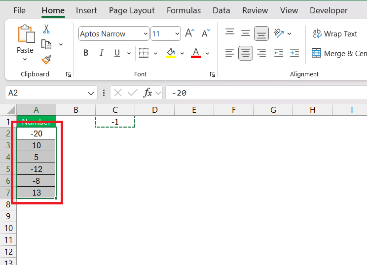 Negative Number in Excel