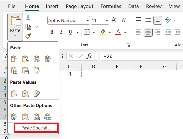 Negative Number in Excel