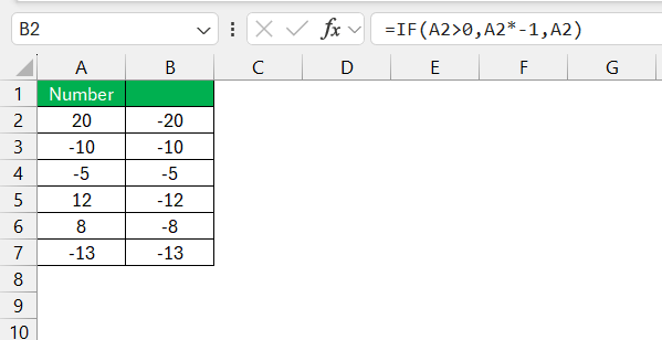 Negative Number in Excel