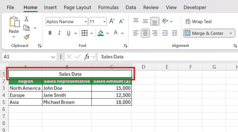 Merge and Center Shortcut in Excel