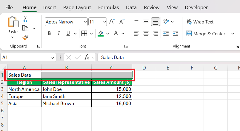 Merge and Center Shortcut in Excel