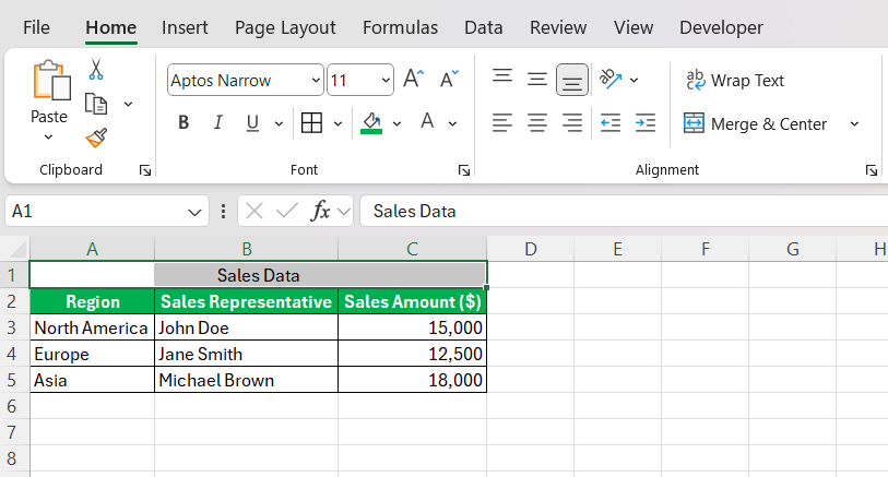 Merge and Center Shortcut in Excel