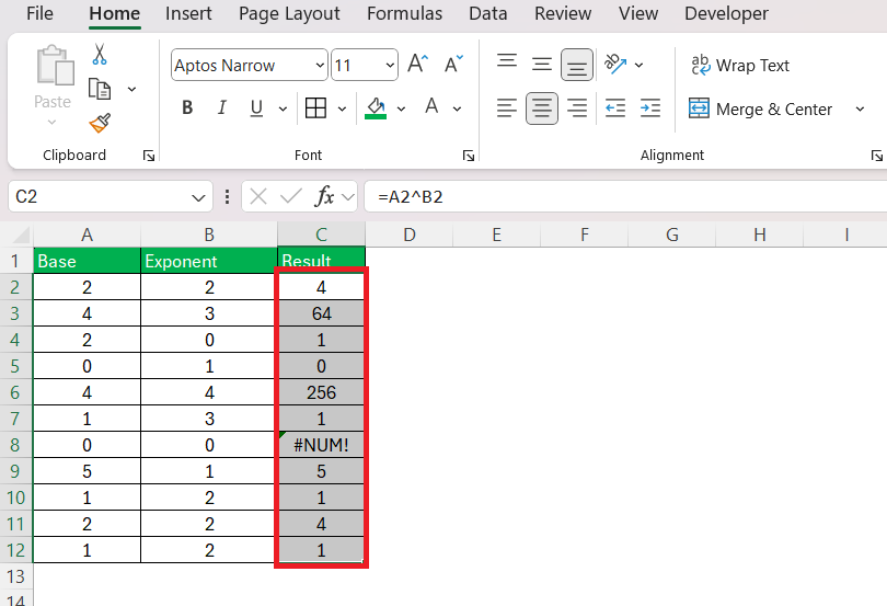 0 to Power of 0 Excel