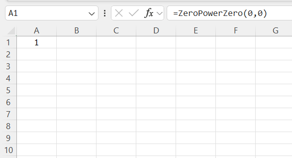 0 to Power of 0 Excel