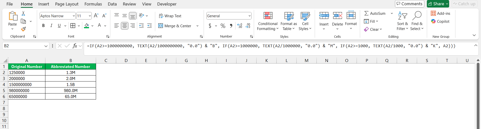 Abbreviate Numbers in Excel