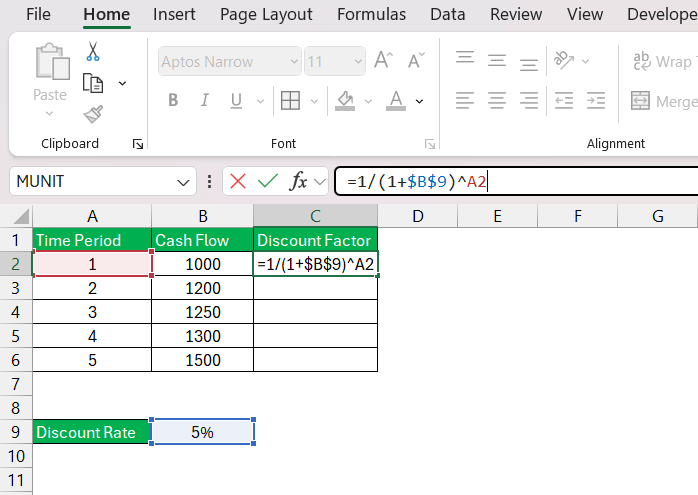 Discount Factor in Excel