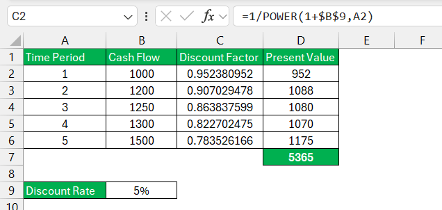 Discount Factor in Excel