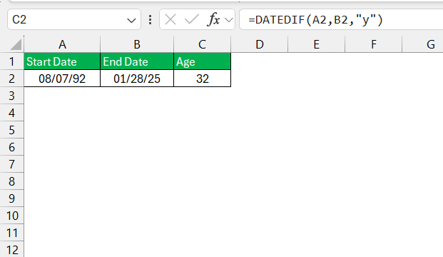 Calculate Ageing in Excel