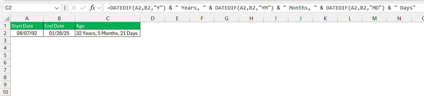 Calculate Ageing in Excel