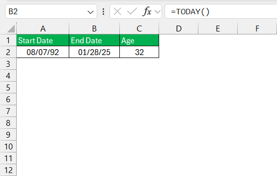 Calculate Ageing in Excel