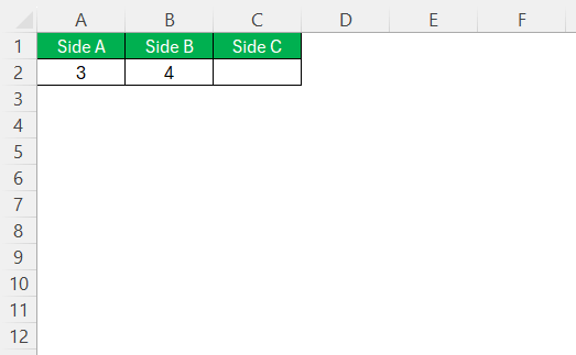 Pythagorean Theorem in Excel