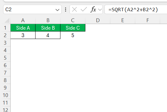 Pythagorean Theorem in Excel