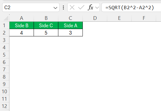 Pythagorean Theorem in Excel