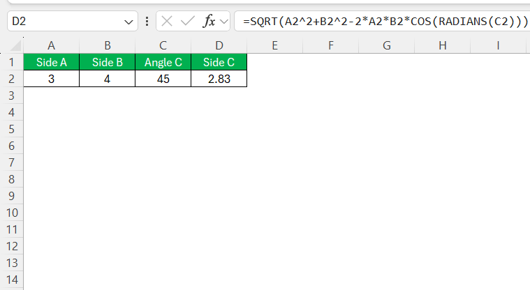 Pythagorean Theorem in Excel