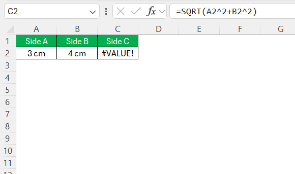 Pythagorean Theorem in Excel