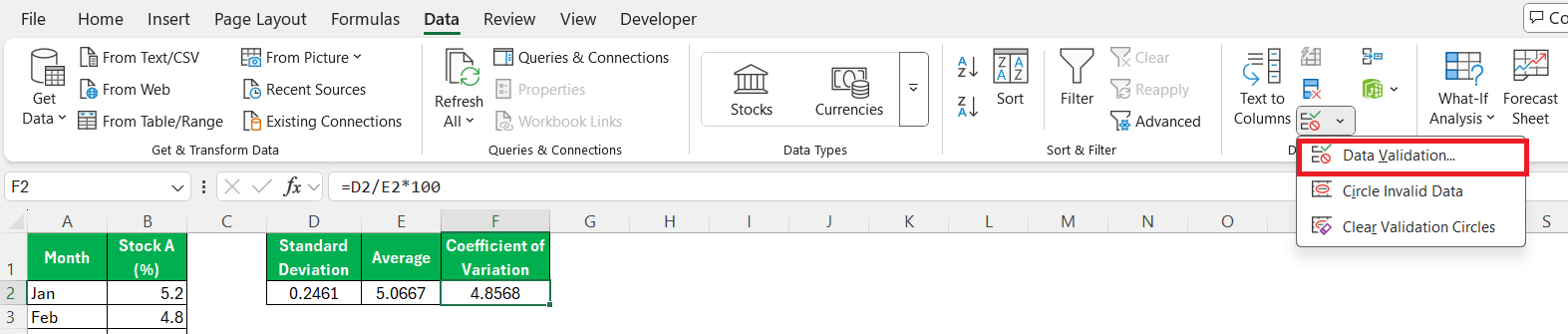 Coefficient of Variation Formula