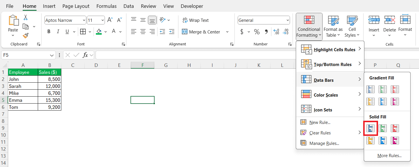 Define Data Bars in Excel