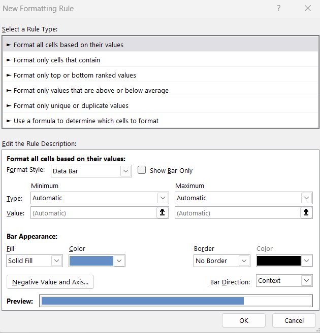 Define Data Bars in Excel