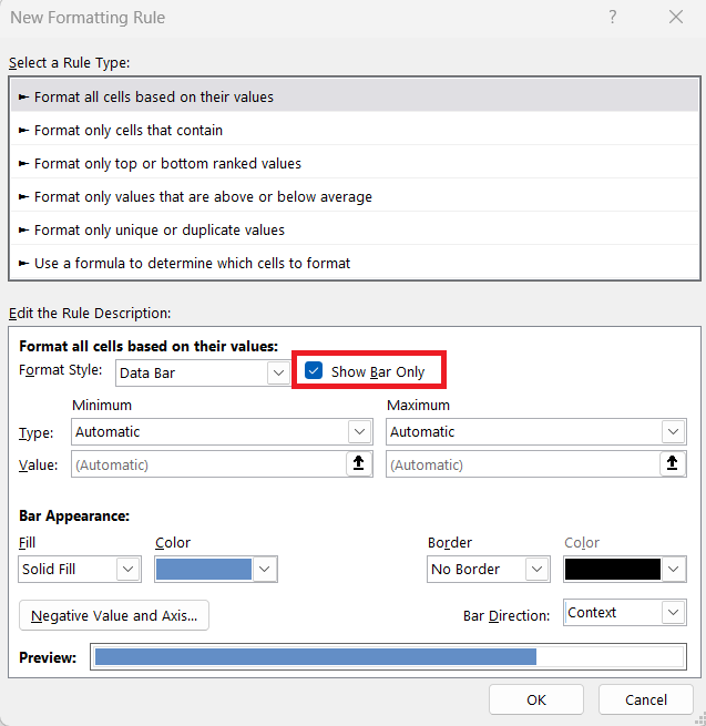 Define Data Bars in Excel