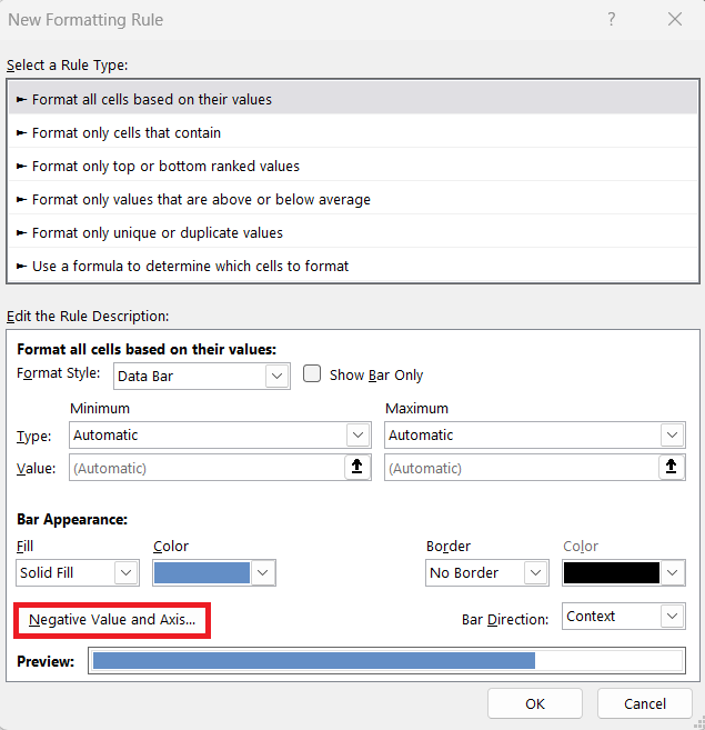 Define Data Bars in Excel