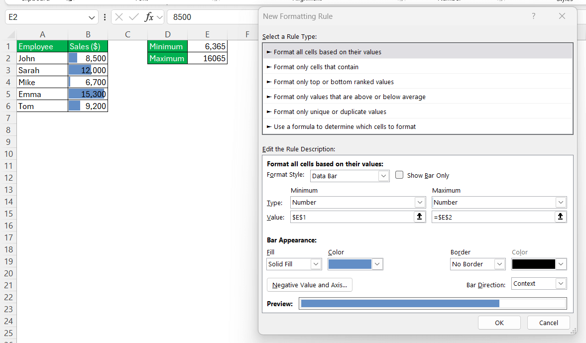 Define Data Bars in Excel