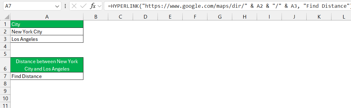 Distance Between Two Cities in Excel