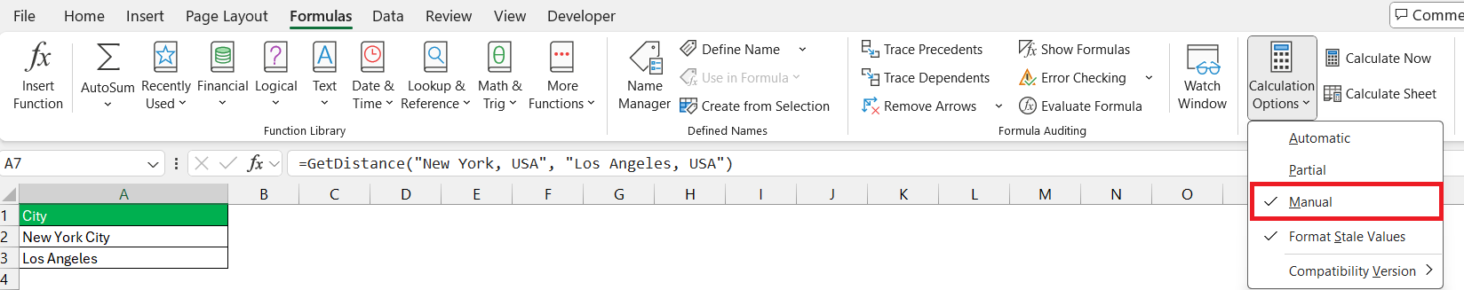 Distance Between Two Cities in Excel