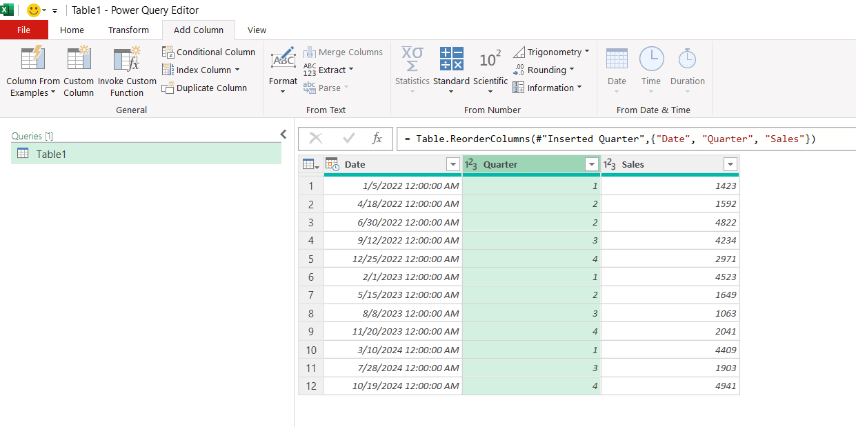 Convert Year to Quarter in Excel