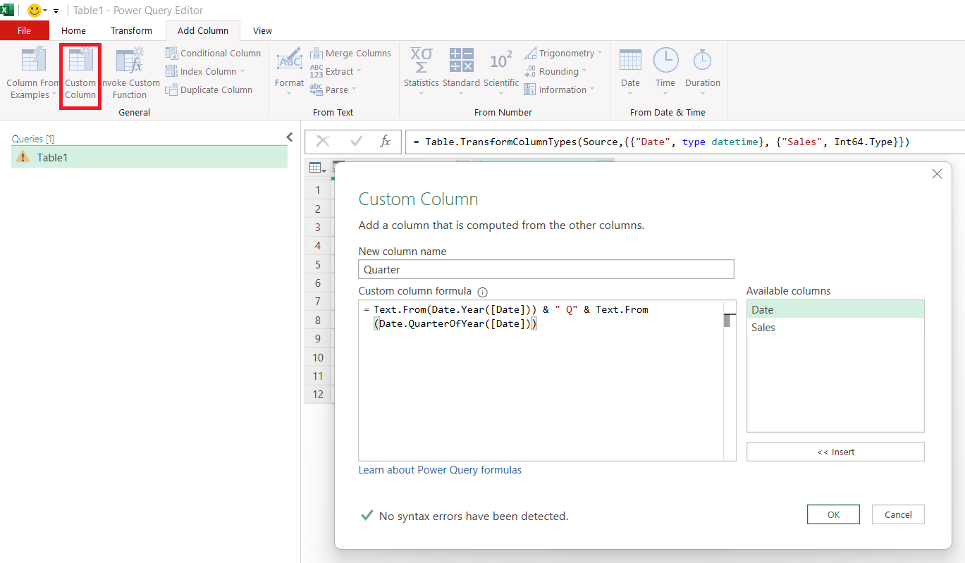 Convert Year to Quarter in Excel