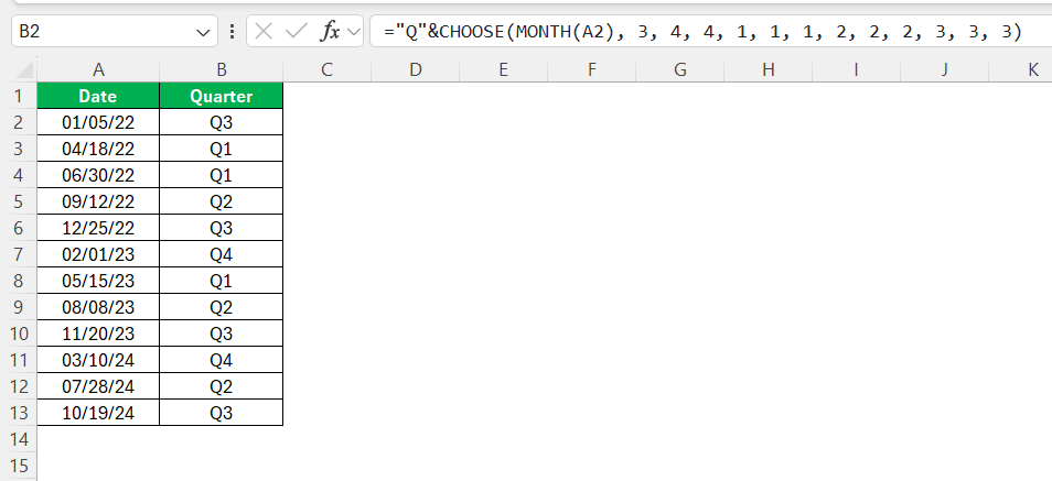 Convert Year to Quarter in Excel