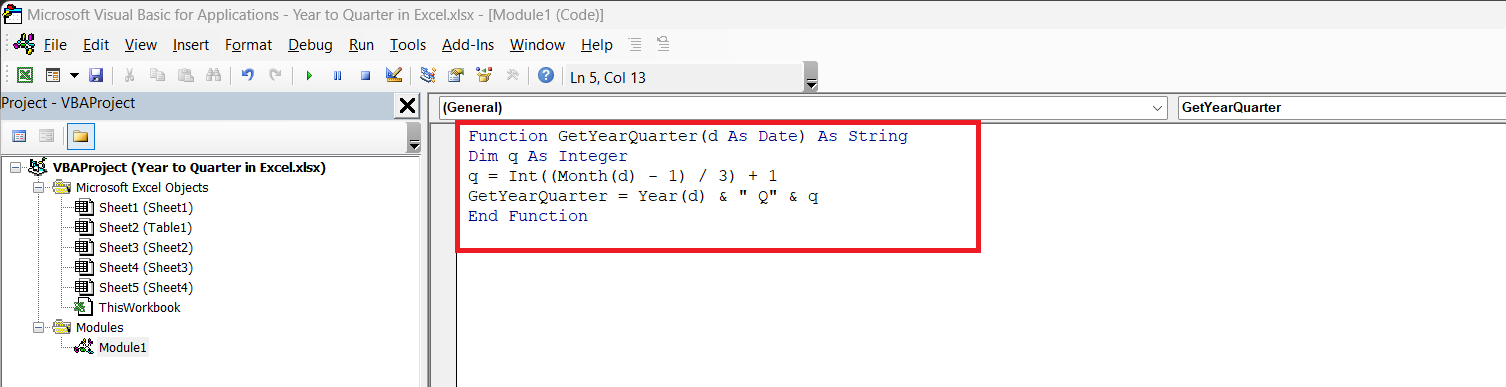 Convert Year to Quarter in Excel