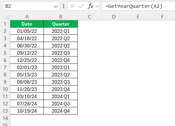 Convert Year to Quarter in Excel