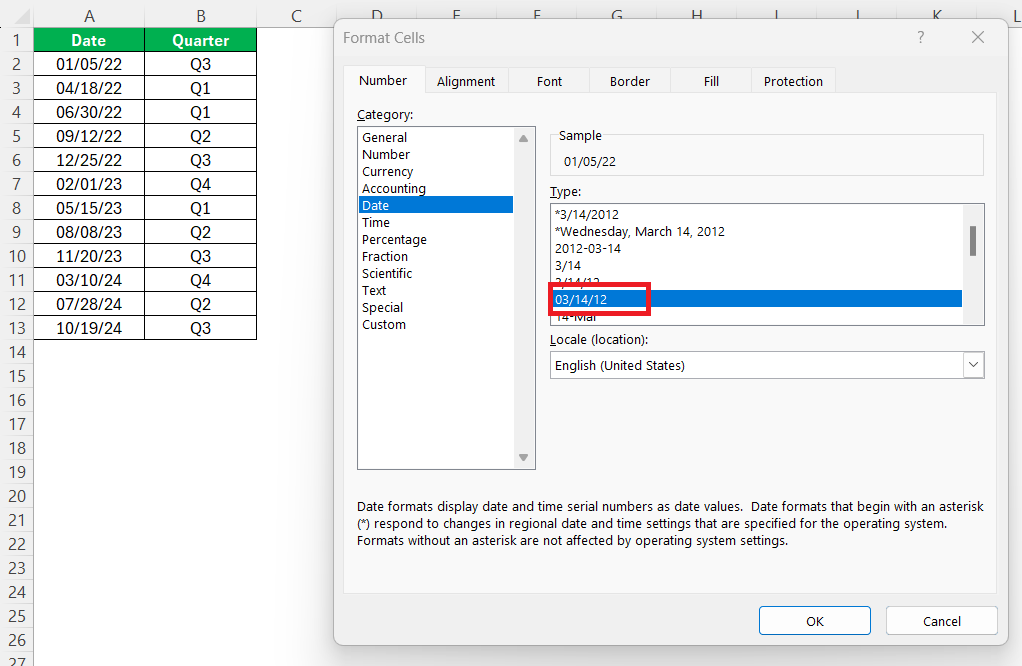 Convert Year to Quarter in Excel