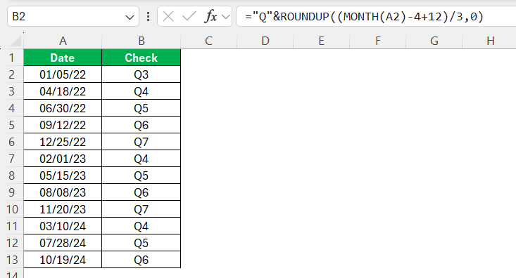 Convert Year to Quarter in Excel