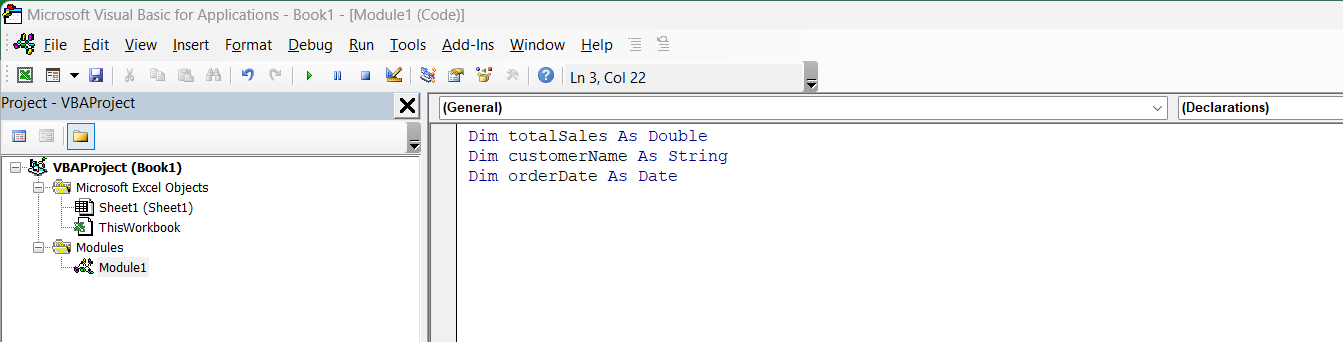 VBA Variables in Excel