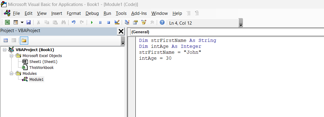 VBA Variables in Excel