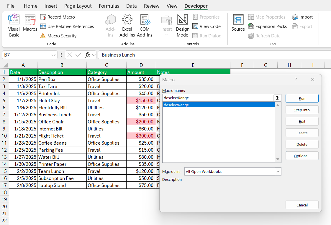 Deselect Cells in Excel